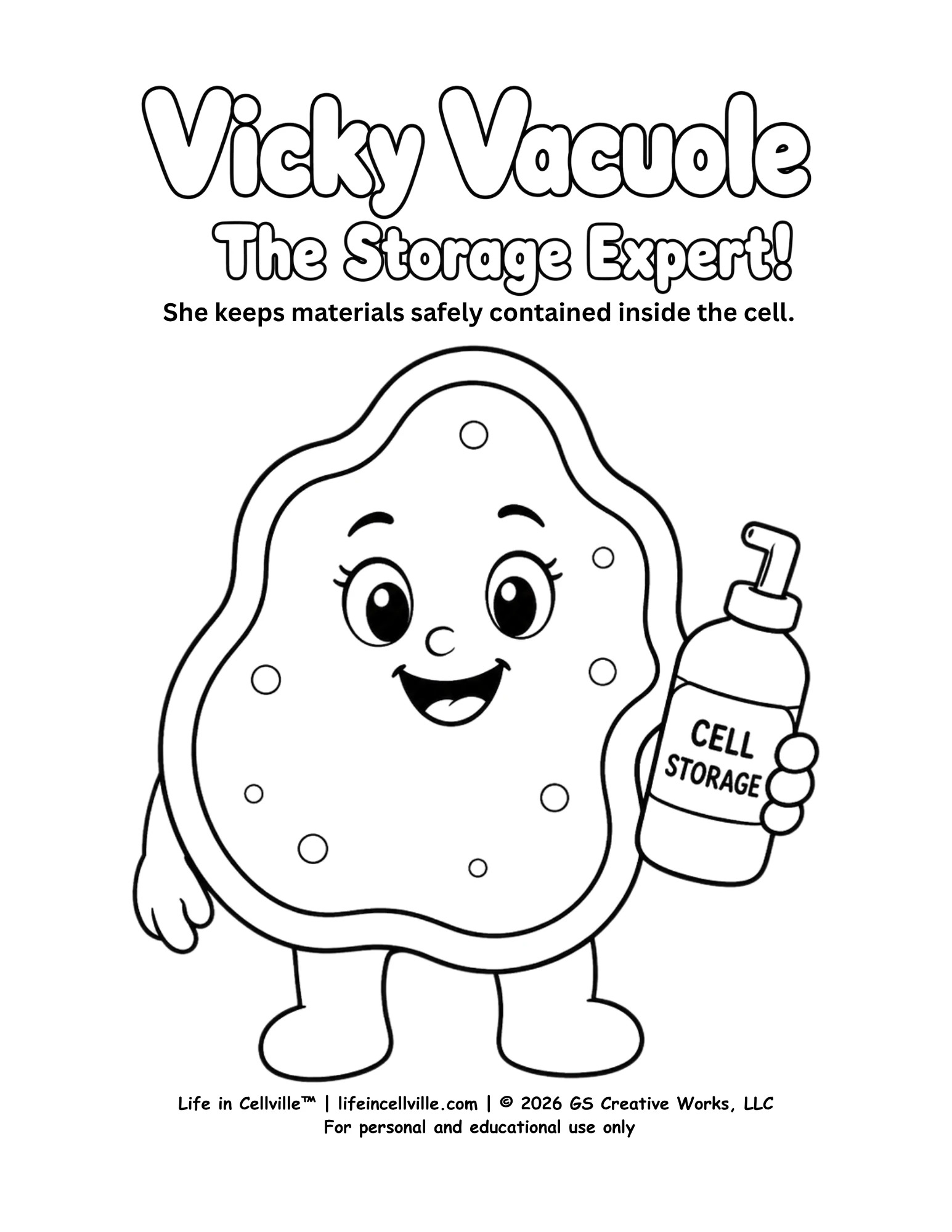 Vicky Vacuole: The Storage Expert! (Coloring Page)